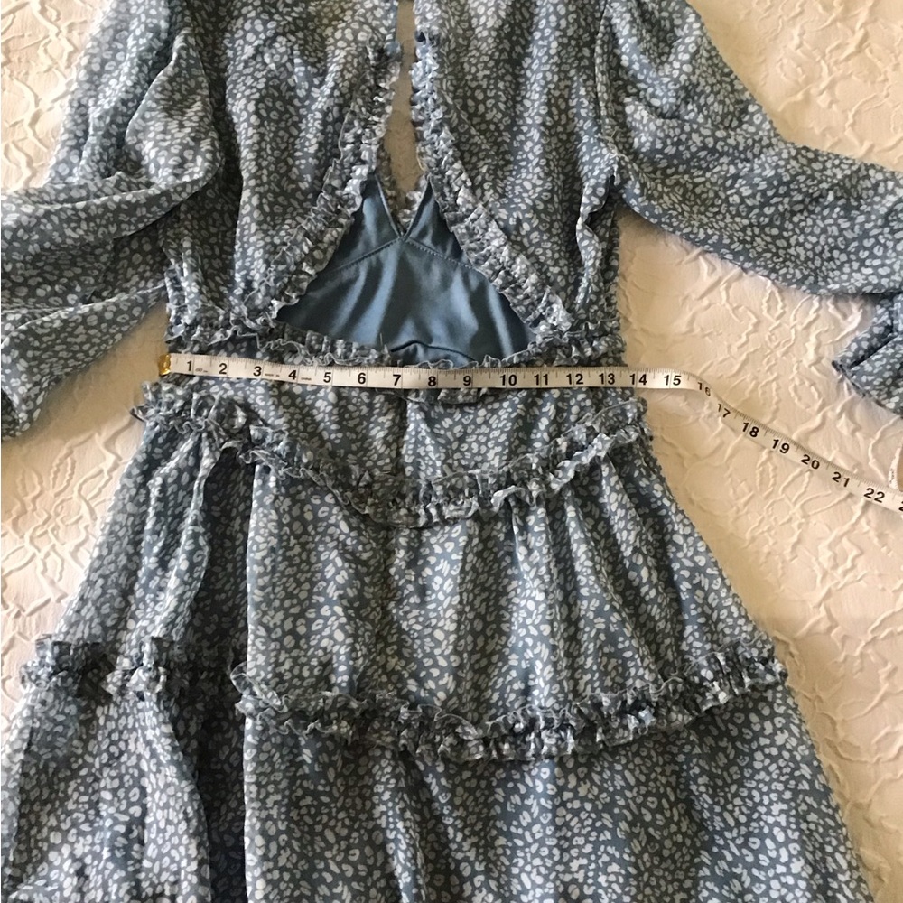 Blue Ruffled Women's Dress - Picture 3 of 4